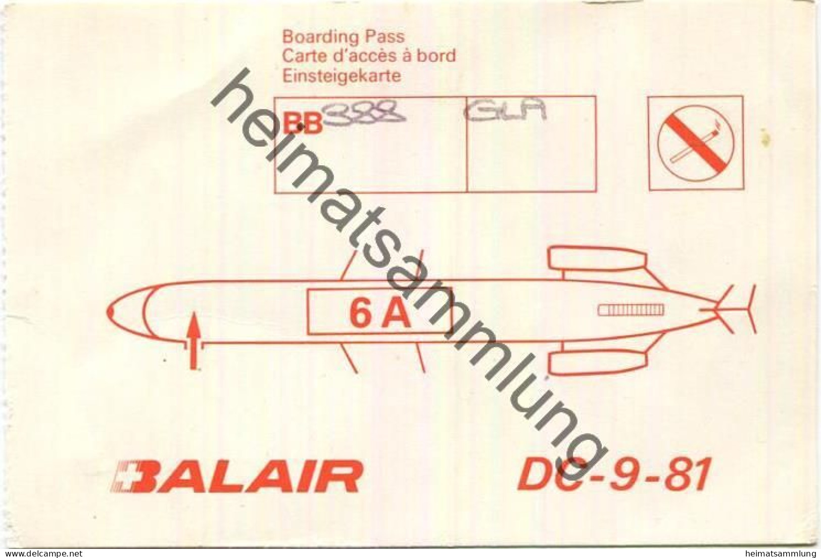 Boarding Pass - Balair DC-9-81 - Carte D'imbarco