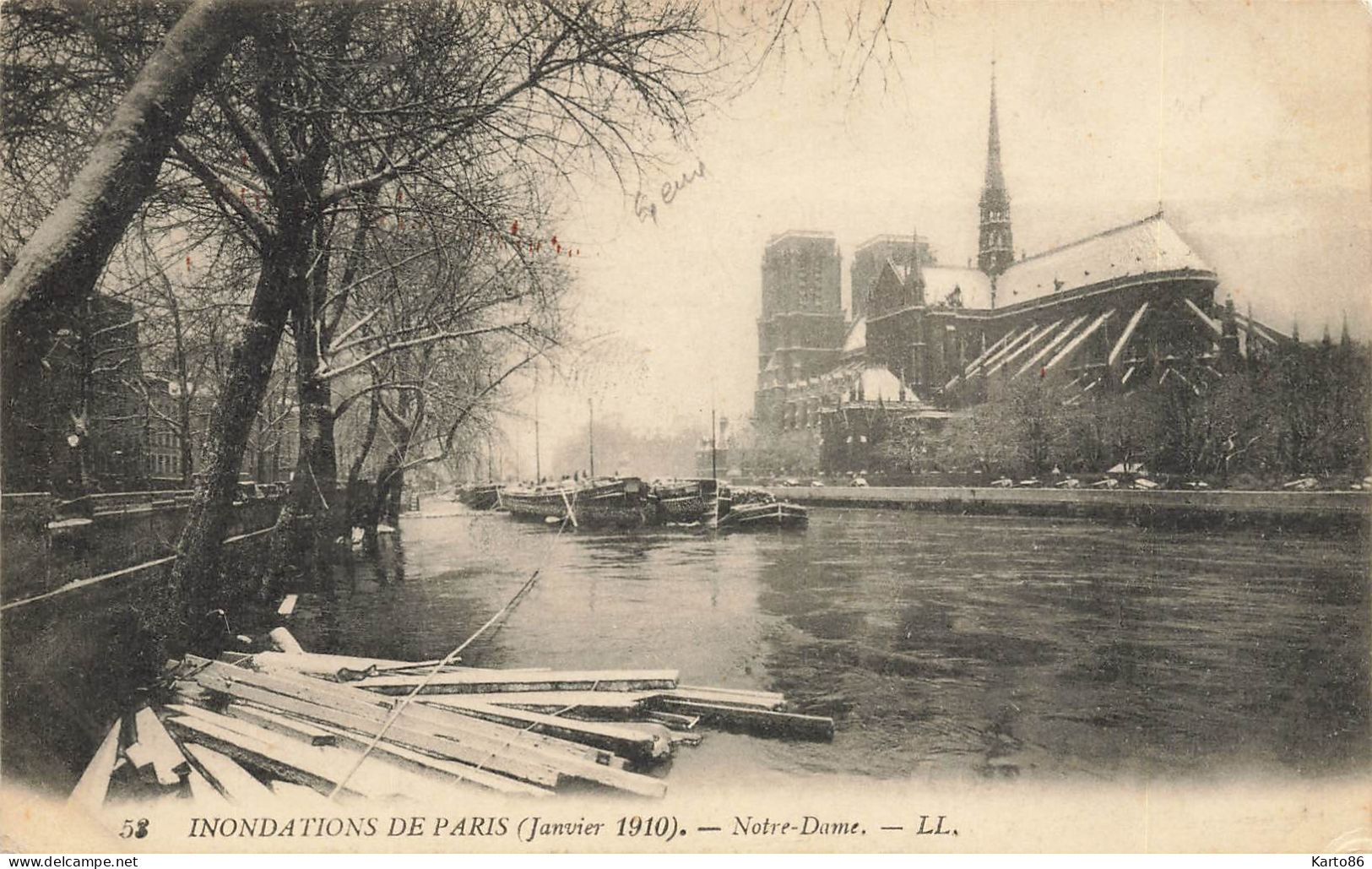 Paris * 4ème * Notre Dame * Inondations De Paris Janvier 1910 * Péniche - Arrondissement: 04
