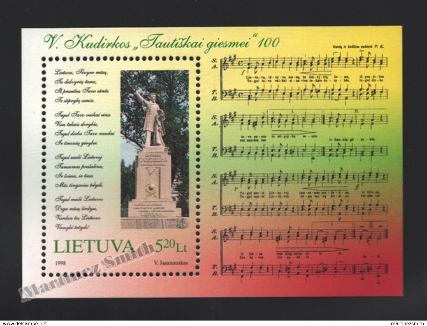Lituanie – Lithuania – Lituania 1998 Yvert BF 14, Centenary Of The National Anthem - MNH – Miniature Sheet - Lituania