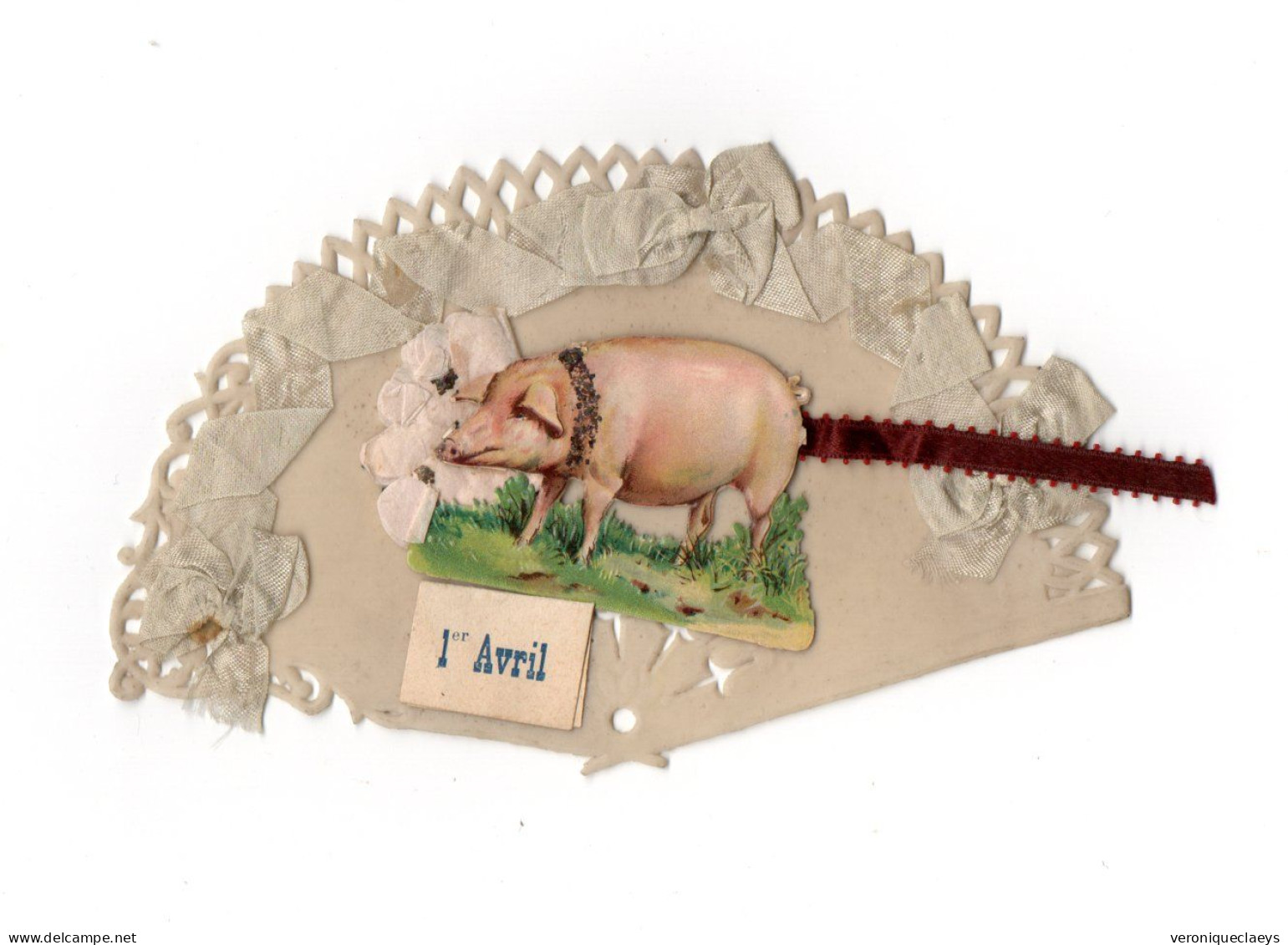 Carte Ancienne Celluloïd 1er Avril Cochon En Relief Porcelet C1/6 - Tiere