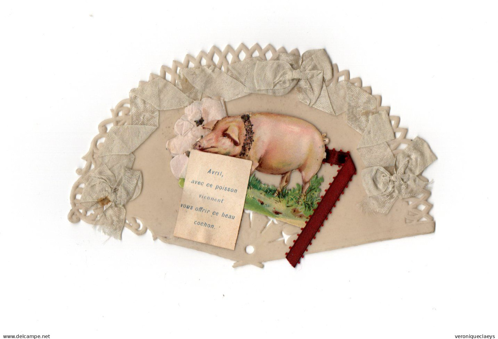 Carte Ancienne Celluloïd 1er Avril Cochon En Relief Porcelet C1/6 - Tiere