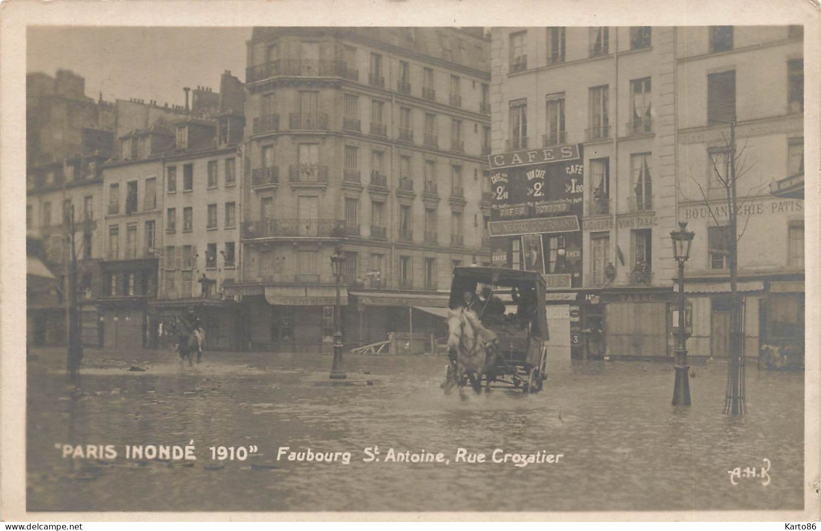 Paris * 12ème * Rue Crozatier , Faubourg St Antoine * Inondations De Paris Janvier 1910 * Attelage * Crue Catastrophe - Arrondissement: 12