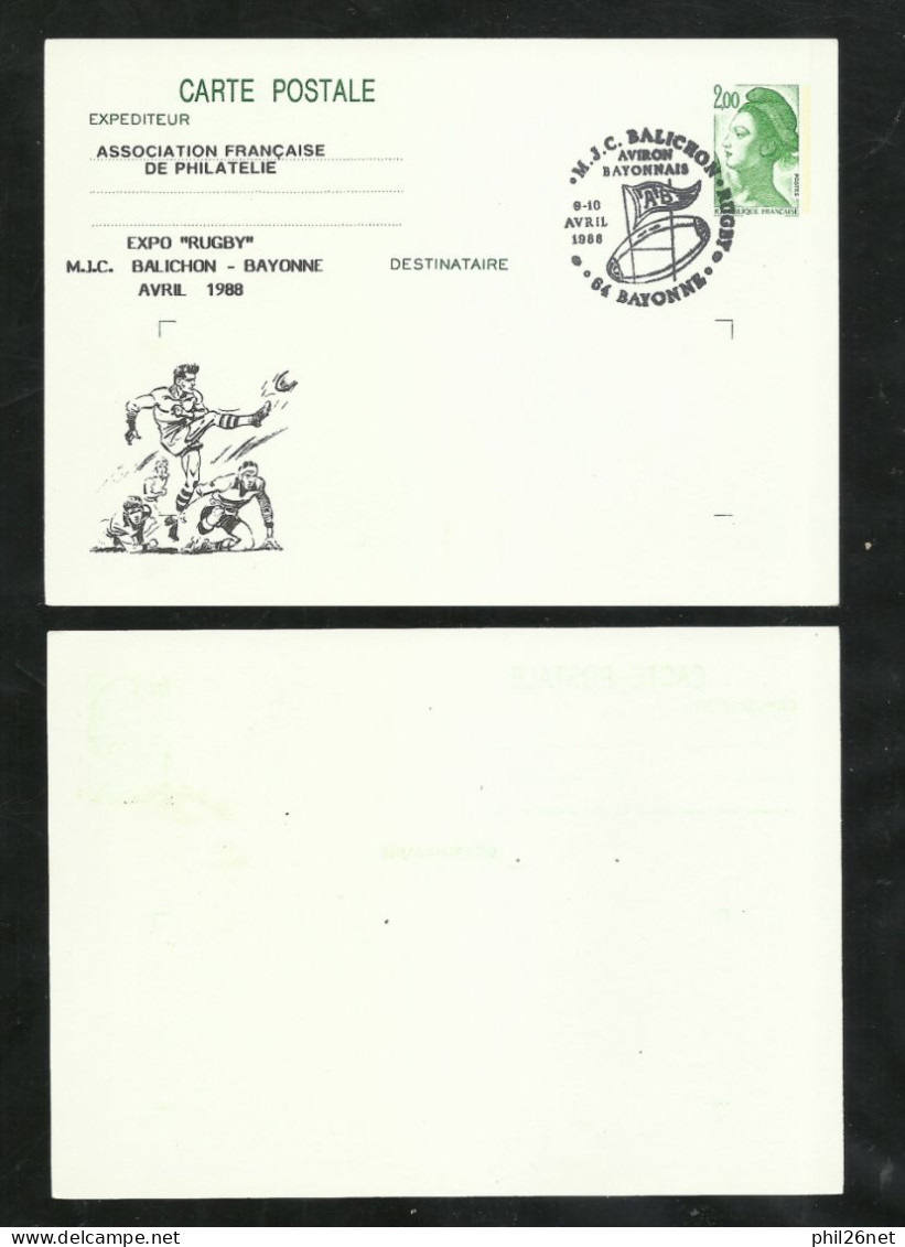 Entier Postal 2484-CP1 Illustré "Le Dégagement " Expo Rugby MJC Balichon Bayonne 09 Et 10/04/1988 + Cachet TB Soldé ! ! - Rugby