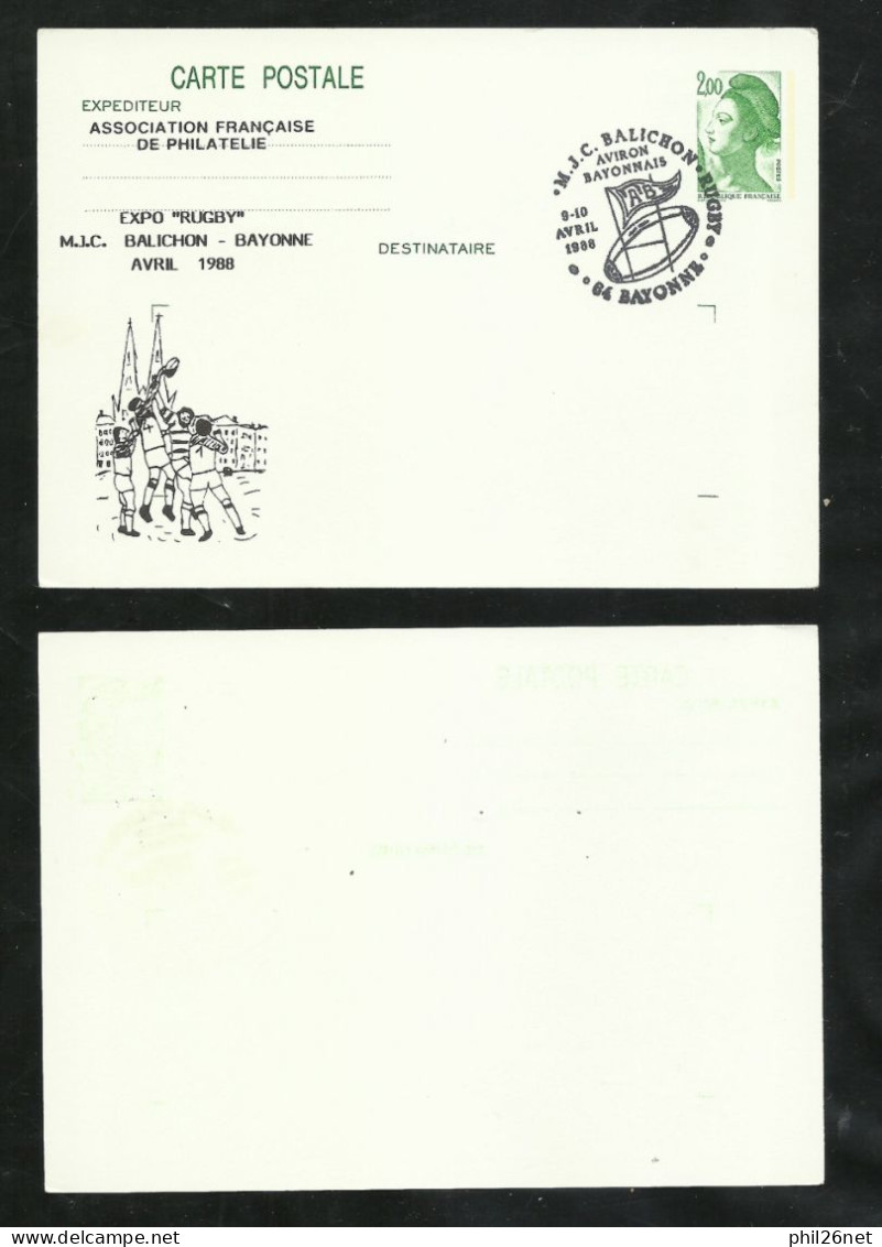 Entier Postal 2484-CP1 Illustré "La  Touche   " Expo Rugby MJC Balichon Bayonne 09 Et 10/04/1988 + Cachet TB  Soldé ! ! - Rugby