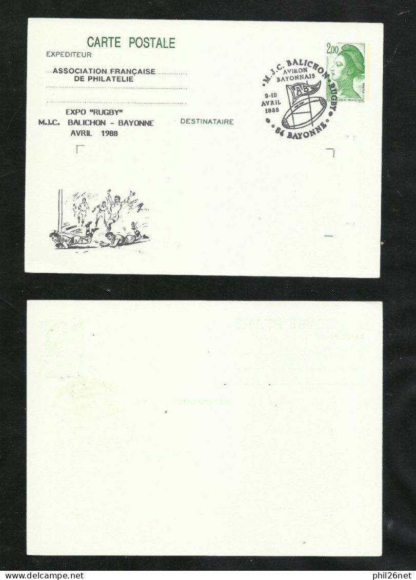 Entier Postal 2484-CP1 Illustré "L ' Essai     " Expo Rugby MJC Balichon Bayonne 09 Et 10/04/1988 + Cachet TB  Soldé ! ! - Rugby