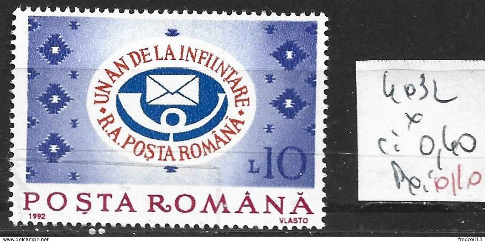 ROUMANIE 4032 * Côte 0.40 € - Unused Stamps