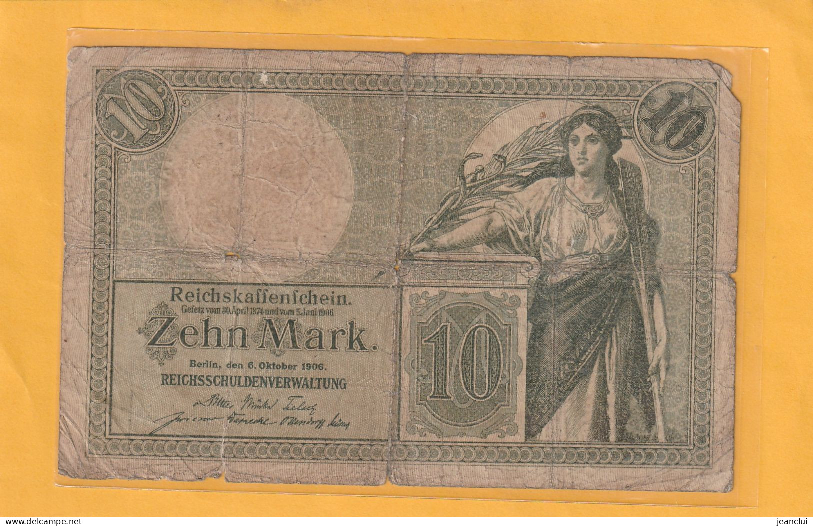 REICHSKAFFENSCHEIN  .  10 MARK  .  6-10-1906  .  Q. NR 1465273 - 10 Mark