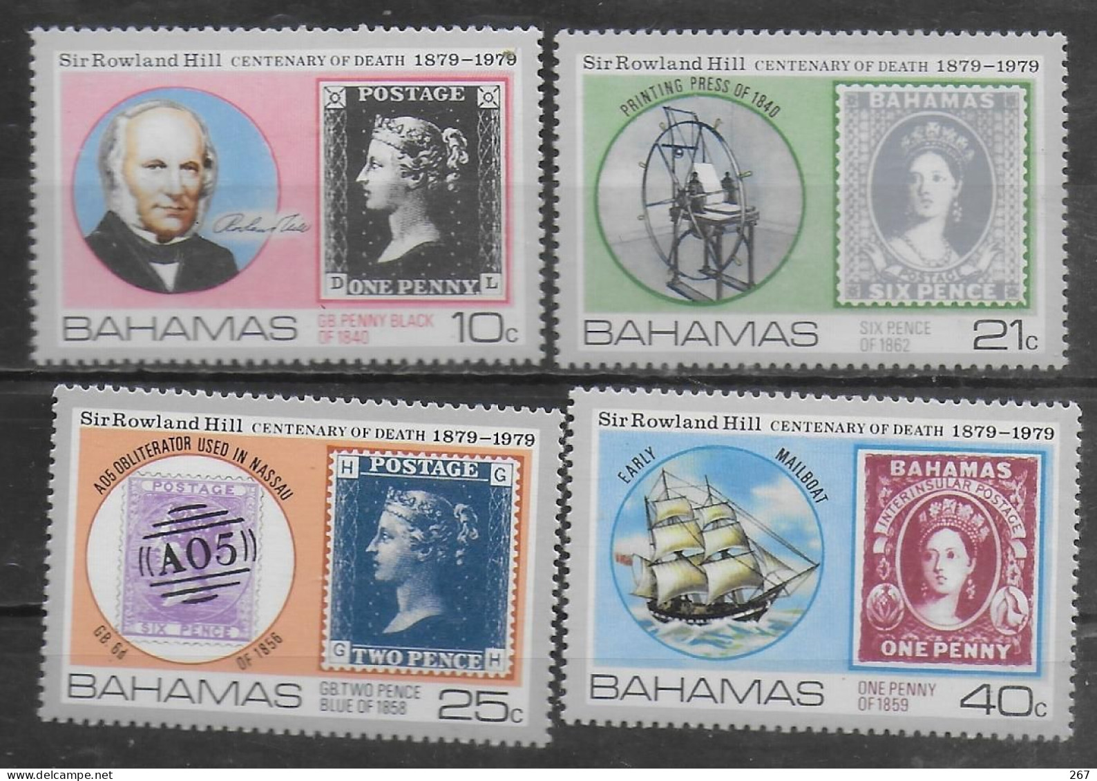 BAHAMAS  N° 438/41 * *  Sir Rowland Hill Timbre Sur Timbre Bateaux Presse A Imprimer - Rowland Hill