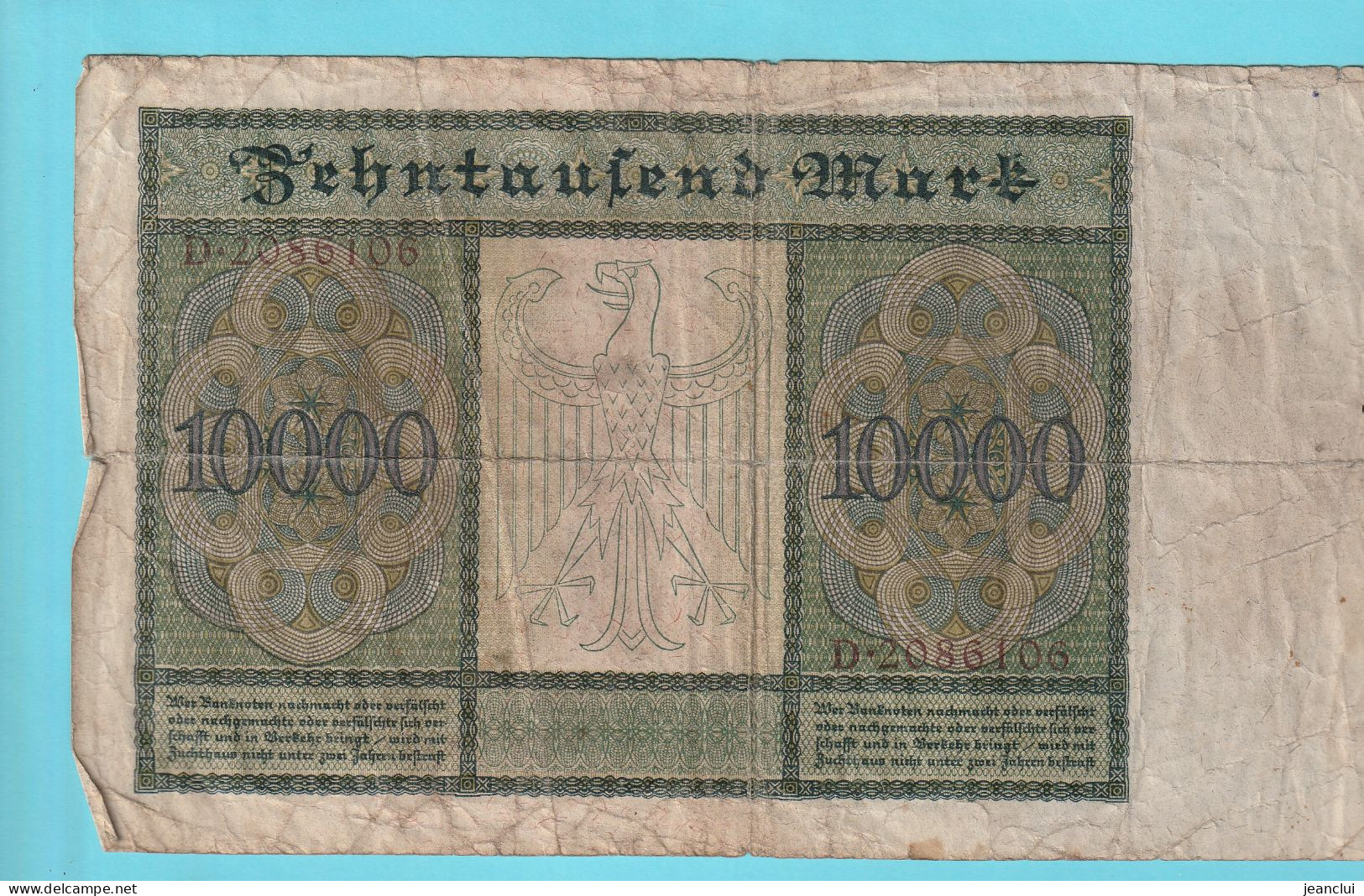 REICHSBANKNOTE  .  10.000 MARK  .  19-1-1922  .  N°  D.2086106 - 10000 Mark