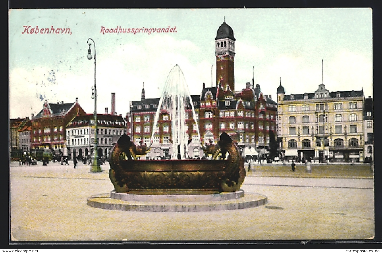AK Kopenhagen, Springbrunnen Und Rathaus  - Dinamarca