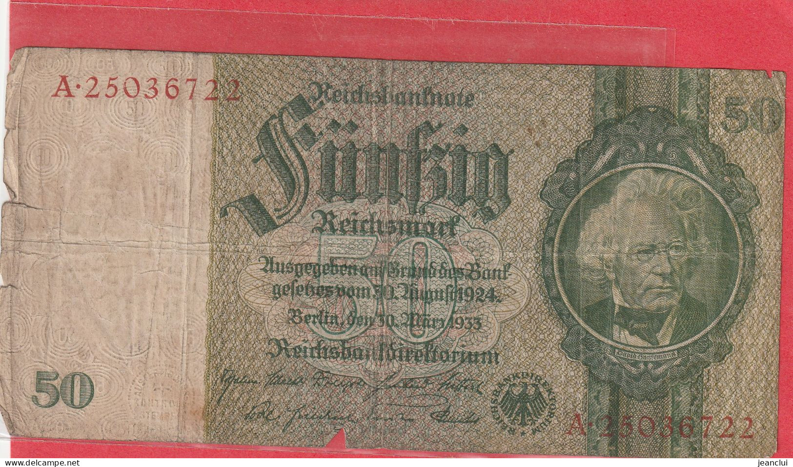 REICHSBANKNOTE  .  50 MARK  .  30-3-1933  .  N°  A.25036722 - 50 Mark