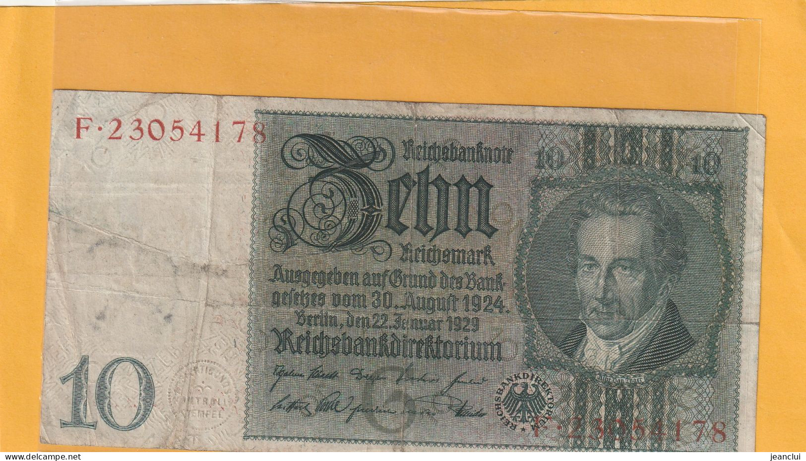 REICHSBANKNOTE  .  10 MARK  .  22-1-1929  .  N°  F.23054178 - 10 Mark