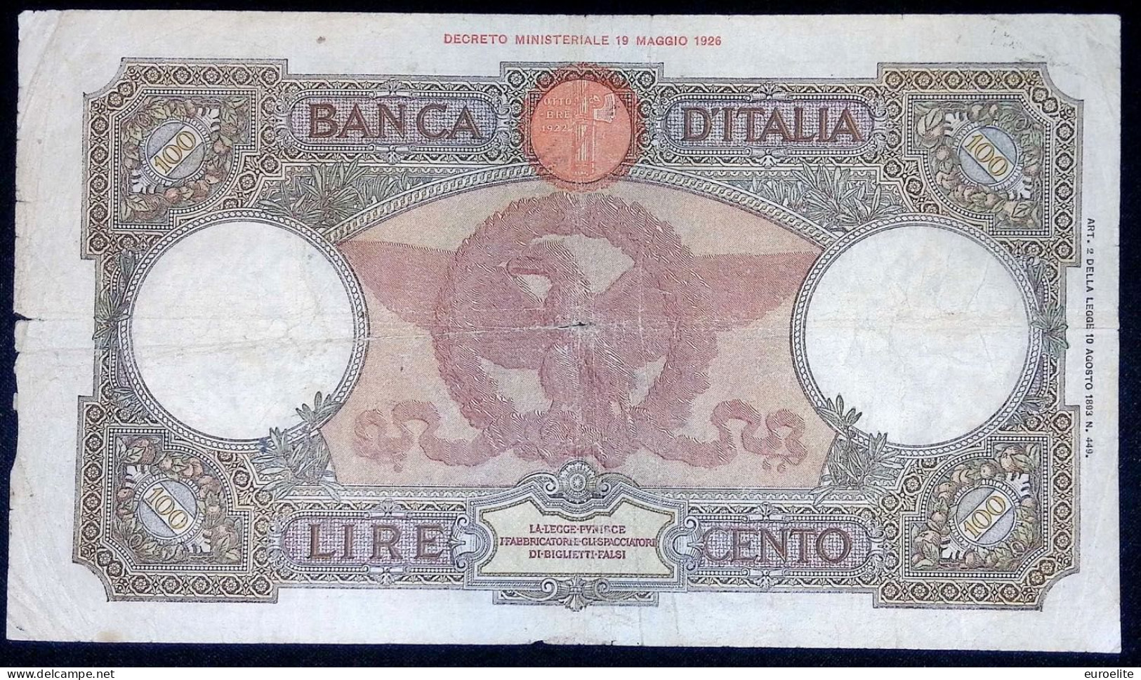 Regno D'Italia - Vittorio Emanuele III - 100 Lire Aquila Romana (Fascio) - 2.000 Lire