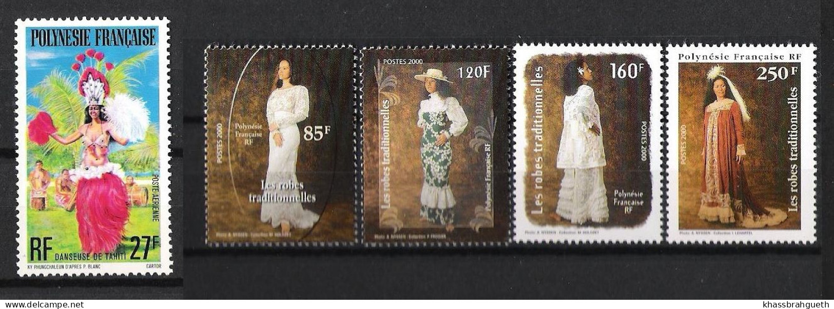 POLYNESIE FRANCAISE . LOT 5V (1x 1977 - 4x 2000) (**MNH) - COSTUMES FOLKLORE - Unused Stamps