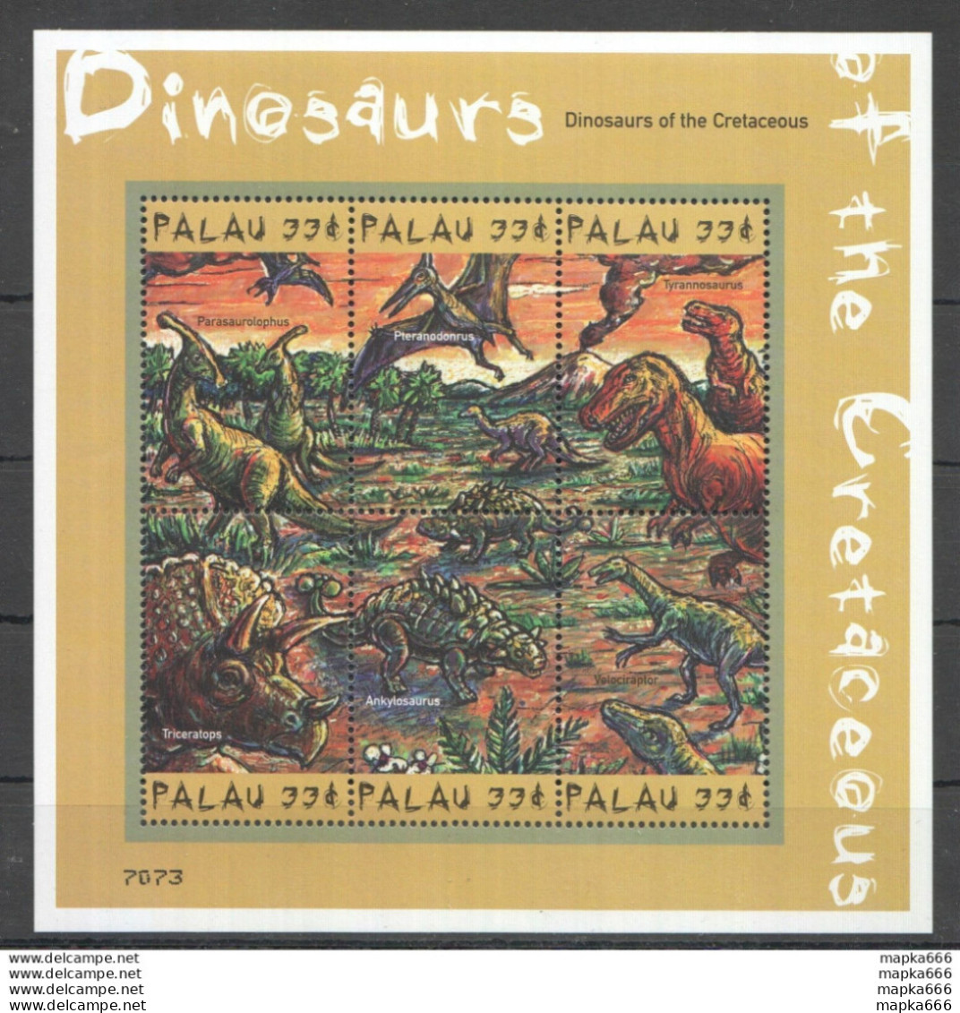 Pk020 Palau Fauna Dinosaurs Of The Cretaceous Reptiles 1Kb Mnh Stamps - Prehistóricos