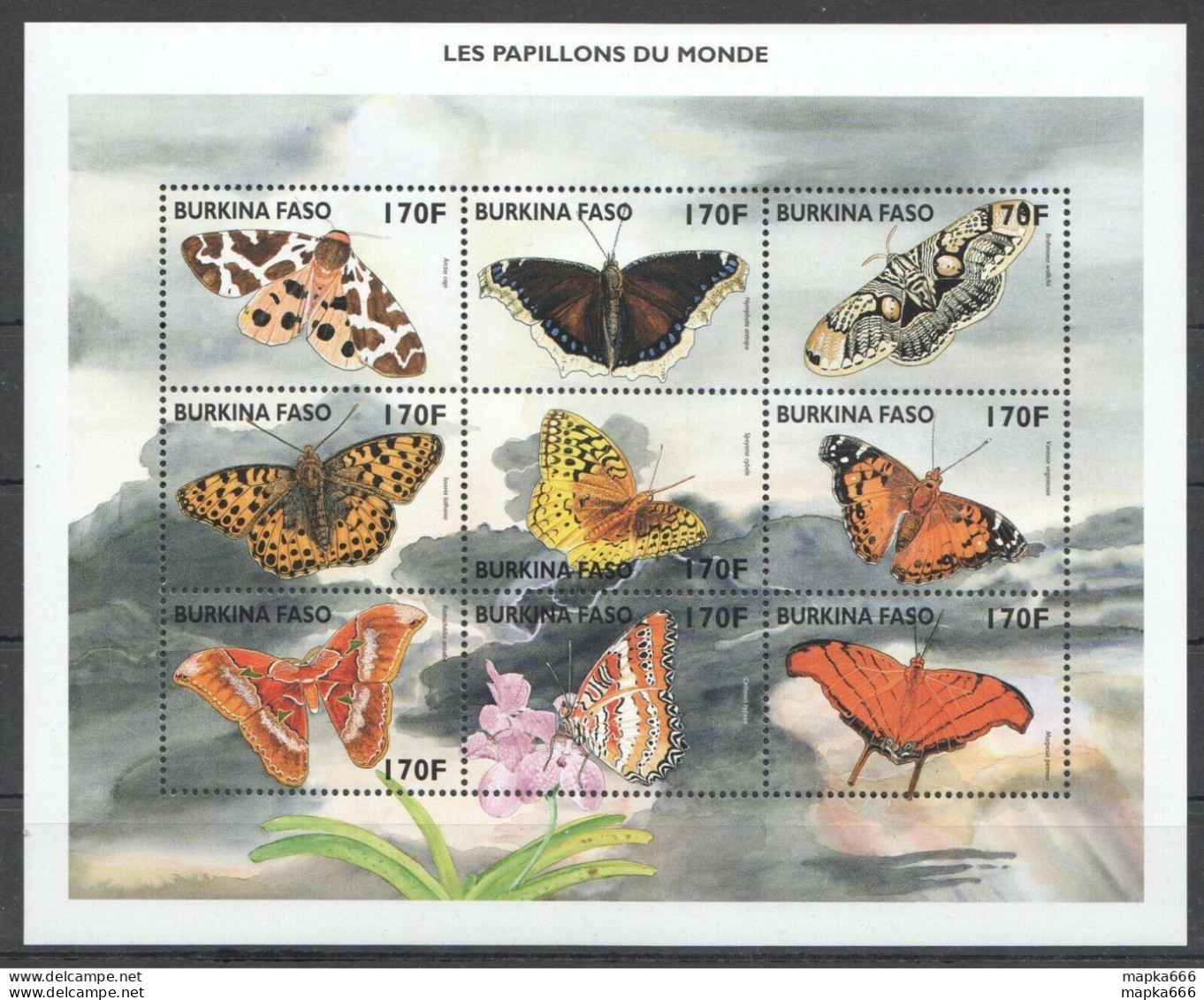 Pk279 Burkina Faso Butterflies Les Papillons Du Monde 1Kb Mnh Stamps - Vlinders