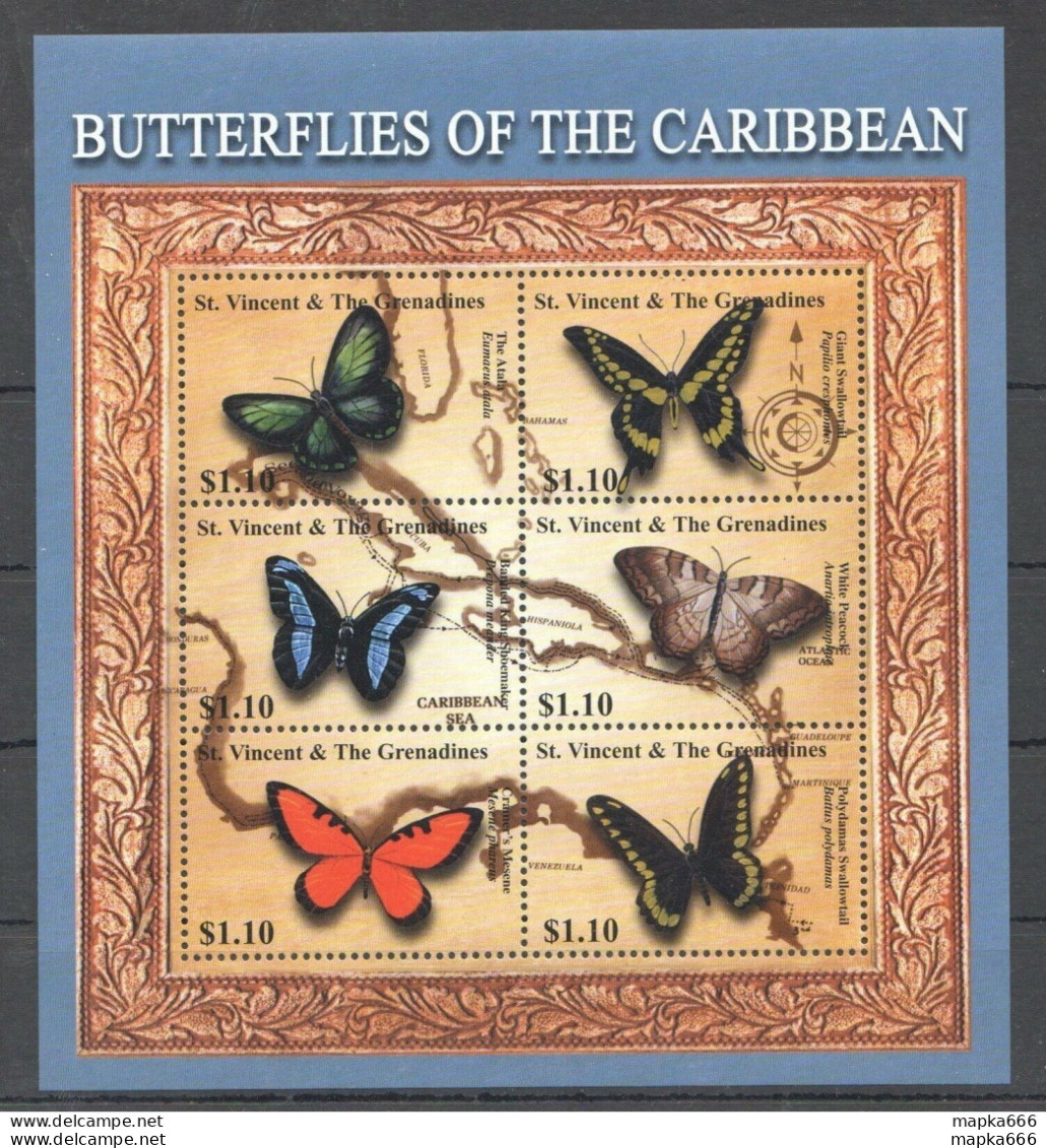 Pk303 St.Vincent Fauna Butterflies Insects Of The Caribbean 1Kb Mnh Stamps - Vlinders