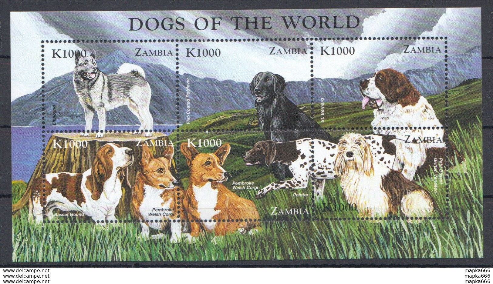 Pk055 Zambia Fauna Pets Dogs Of The World 1Kb Mnh Stamps - Dogs