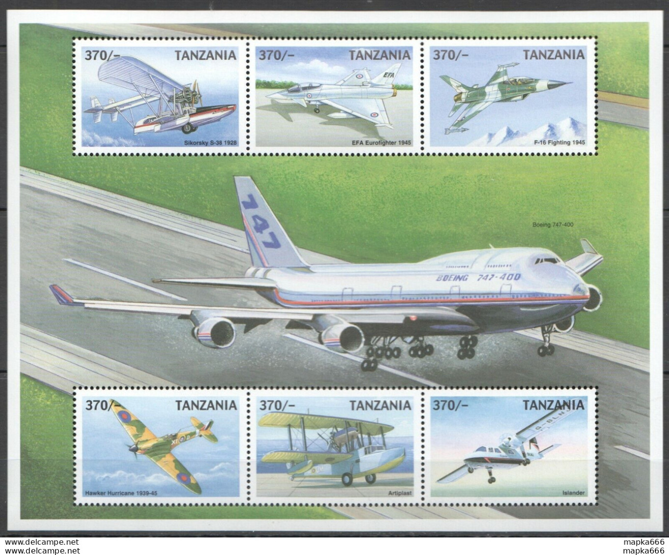 Pk377 Tanzania Transport Aviations Planes Kb Mnh Stamps - Airplanes