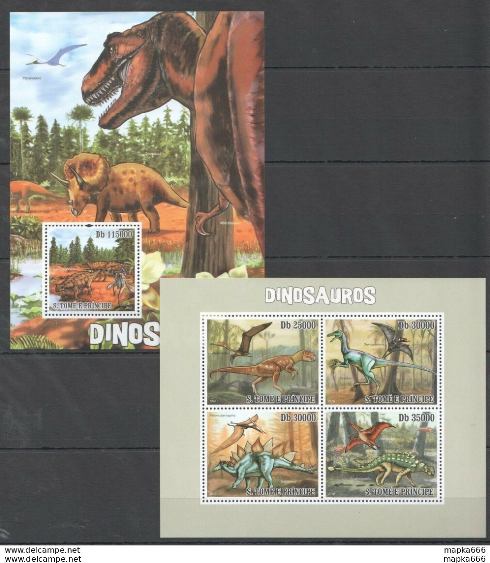 Bc812 2010 S.Tome & Principe Fauna Reptiles Dinosaurs Bl+Kb Mnh - Préhistoriques