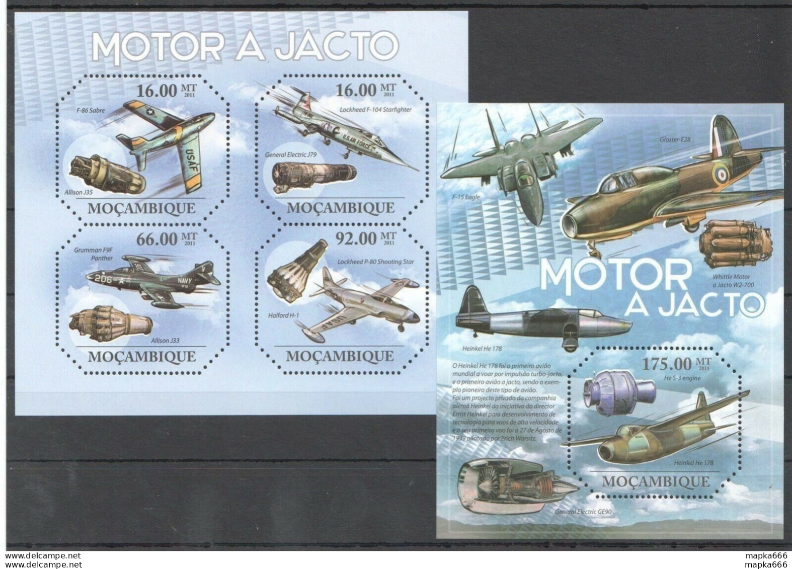 Bc1112 2011 Mozambique Aviation Aircrafts Jet Engine Motor A Jacto Bl+Kb Mnh - Airplanes