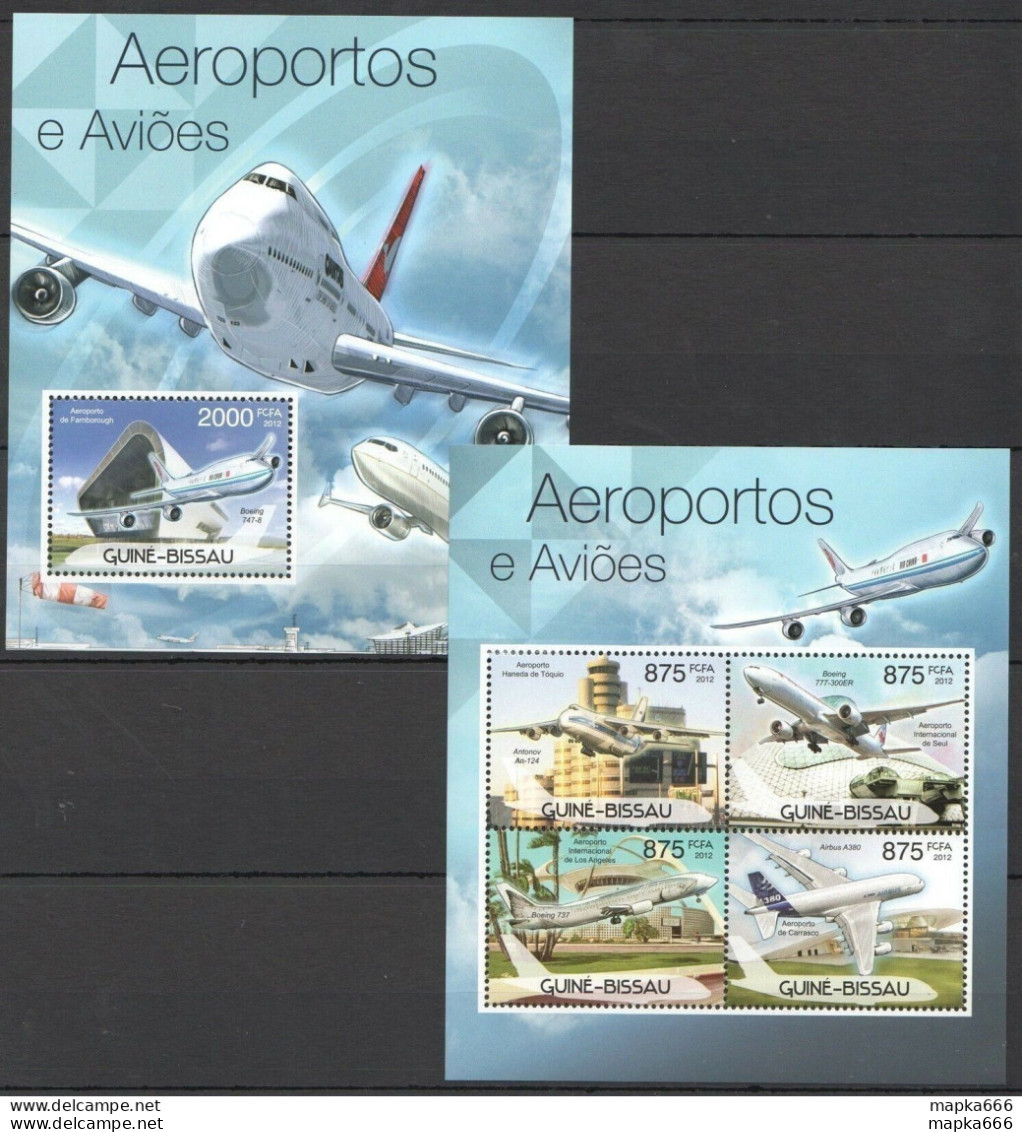 Bc468 2012 Guinea-Bissau Transport Aviation Aeroports & Airplanes Bl+Kb Mnh - Vliegtuigen