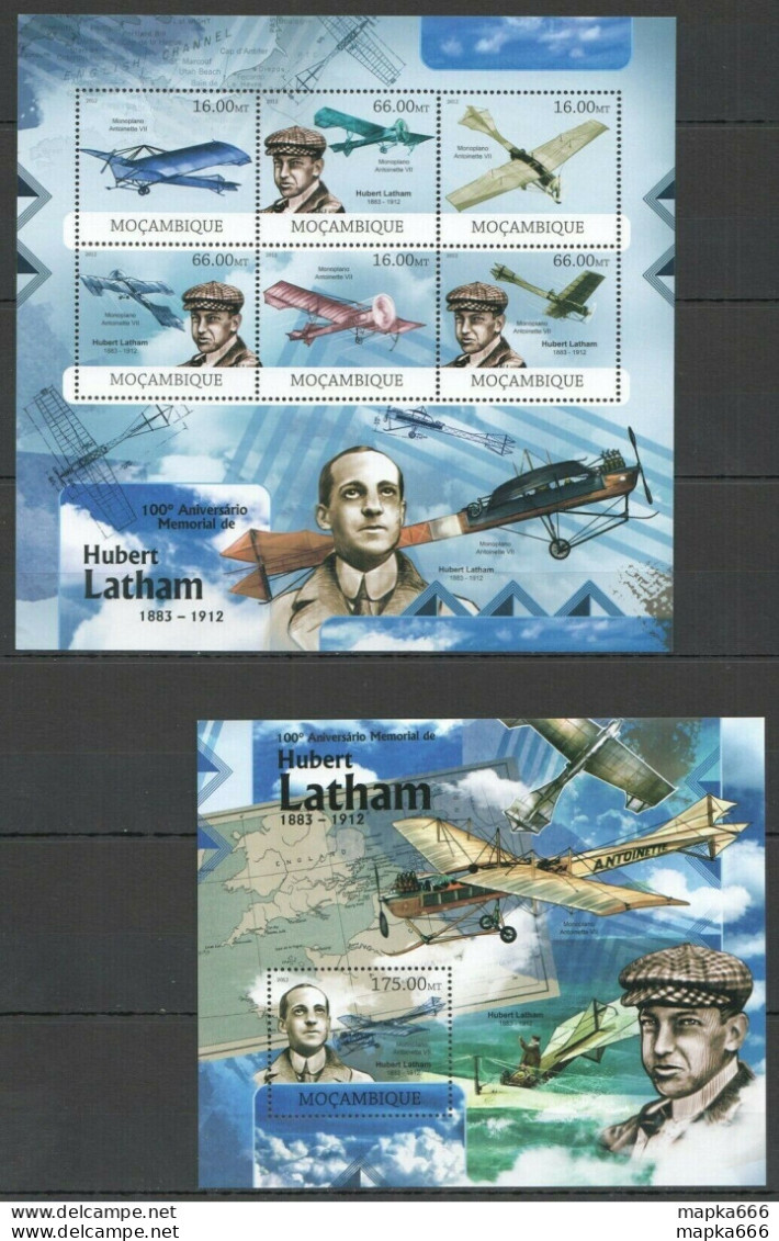 Bc1197 2012 Mozambique Transport Aircrafts Aviation Hubert Latham Bl+Kb Mnh - Airplanes