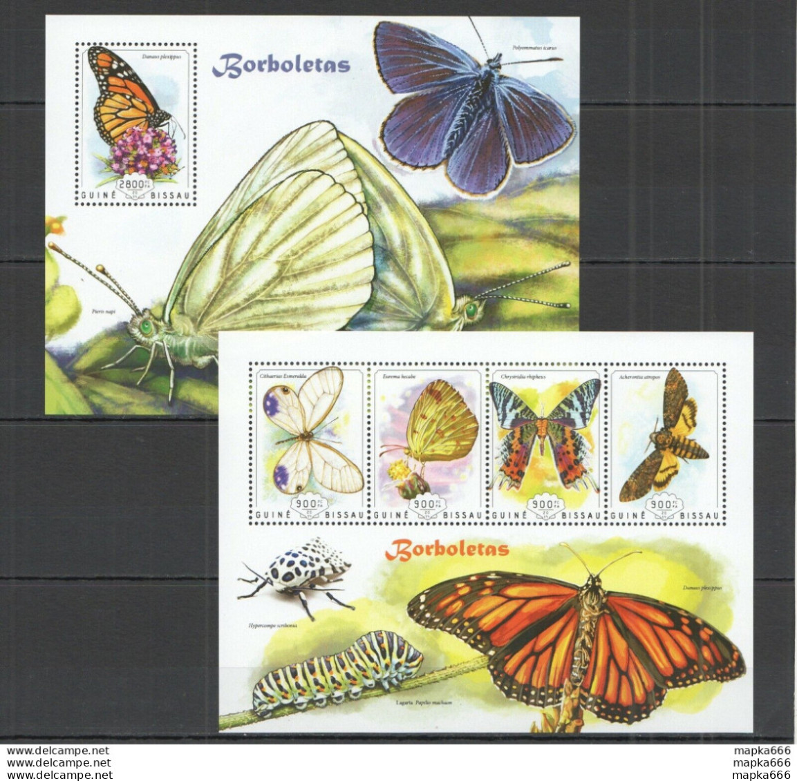 St1102 2014 Guinea-Bissau Butterflies Fauna Insects Kb+Bl Mnh Stamps - Papillons