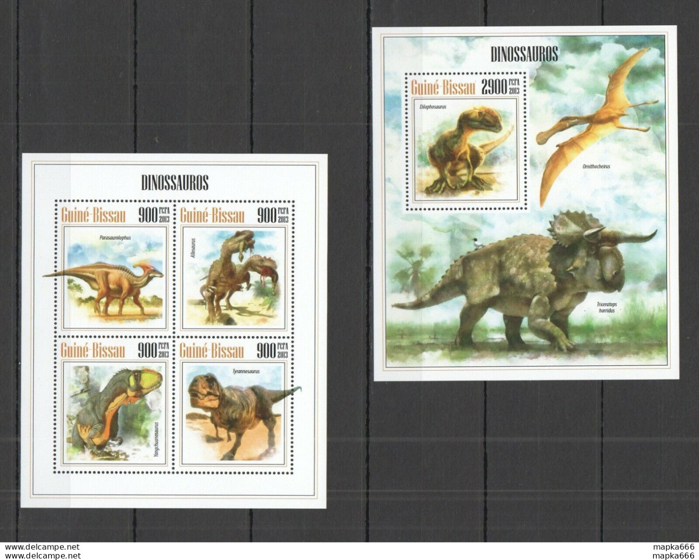 St1248 2013 Guinea-Bissau Dinosaurs Fauna Reptiles Kb+Bl Mnh Stamps - Préhistoriques