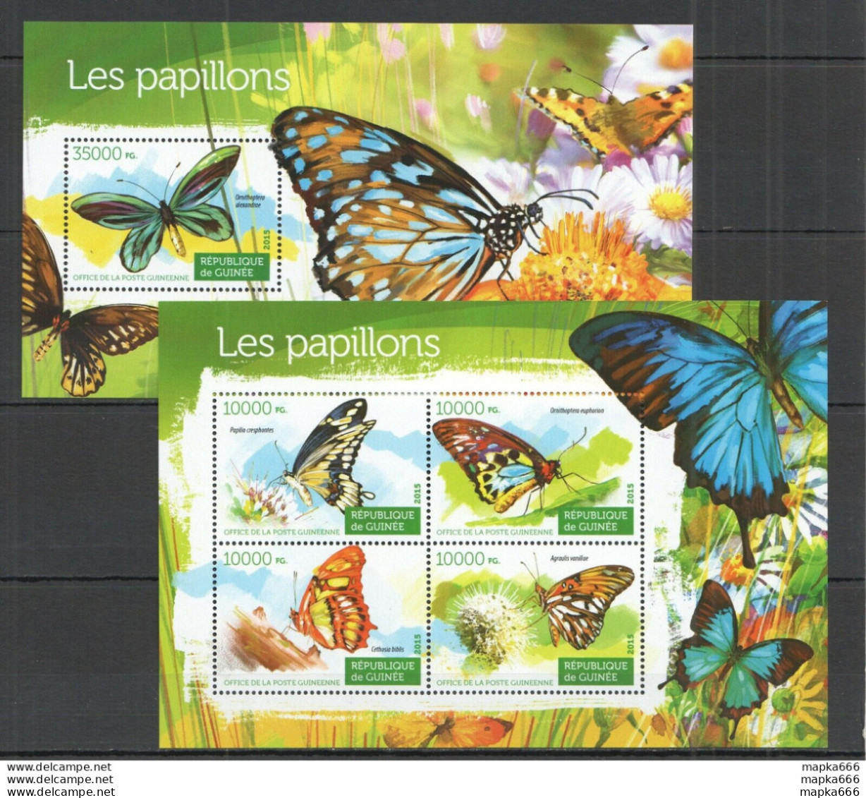 St134 2015 Guinea Butterflies Fauna Insects Les Papillons 1Kb+1Bl Mnh Stamps - Papillons