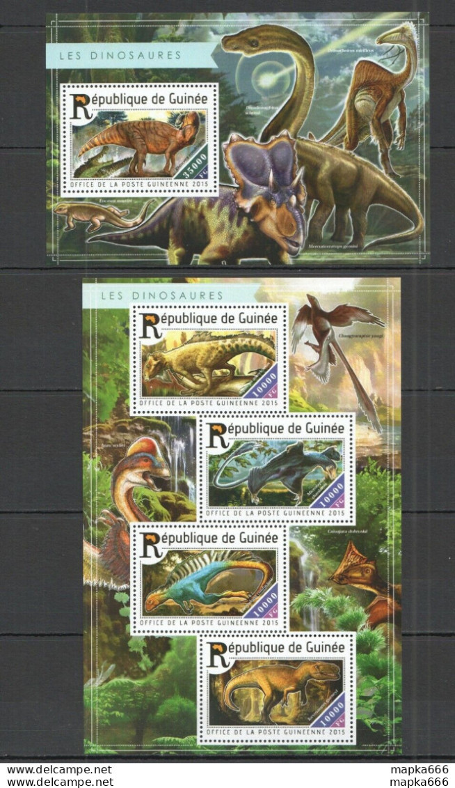 St183 2015 Guinea Dinosaurs Fauna Prehistoric Animals 1Kb+1Bl Mnh Stamps - Préhistoriques