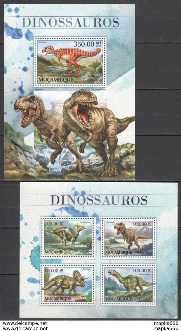 St2639 2016 Mozambique Prehistoric Animals Dinosaurs 1Kb+1Bl Mnh - Préhistoriques