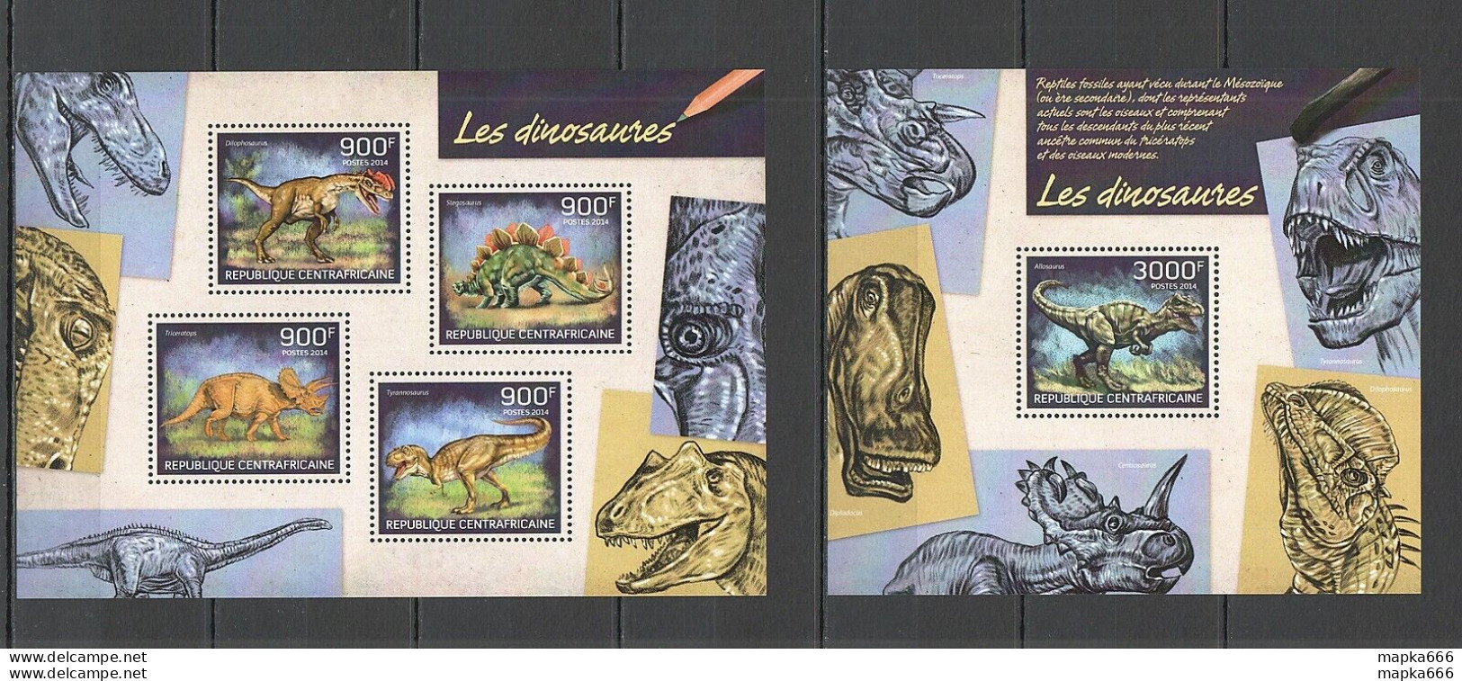 Ca536 2014 Central Africa Fauna Prehistoric Animals Dinosaurs Kb+Bl Mnh - Prehistóricos