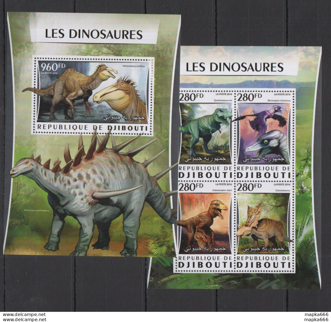 Dj108 2016 Djibouti Fauna Prehistoric Animals Dinosaurs Bl+Kb Mnh - Prehistóricos