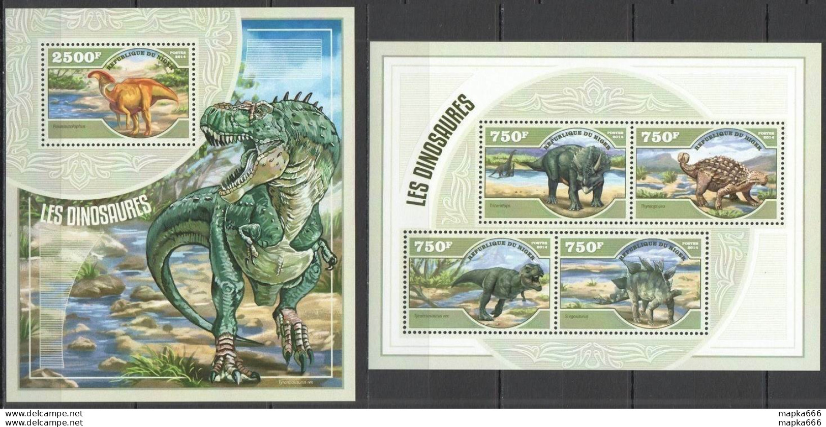 St2758 2014 Niger Fauna Prehistoric Animals Dinosaurs 1Kb+1Bl Mnh - Préhistoriques