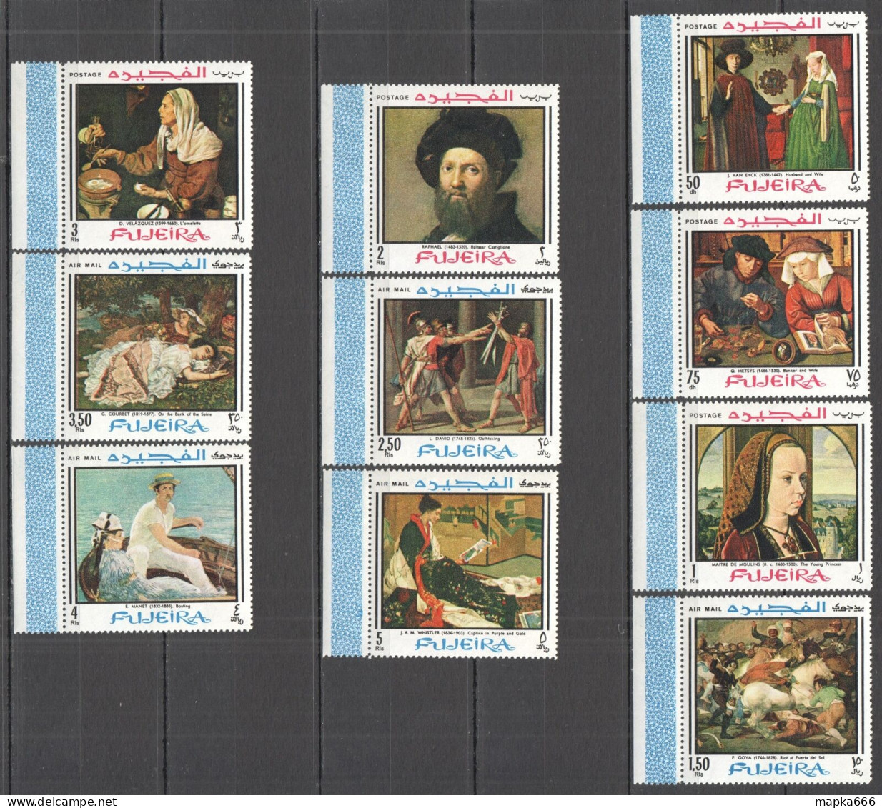 B0377 1968 Fujeira Art Paintings Raphael Goya Courbet Manet #224-33 Set Mnh - Sonstige & Ohne Zuordnung