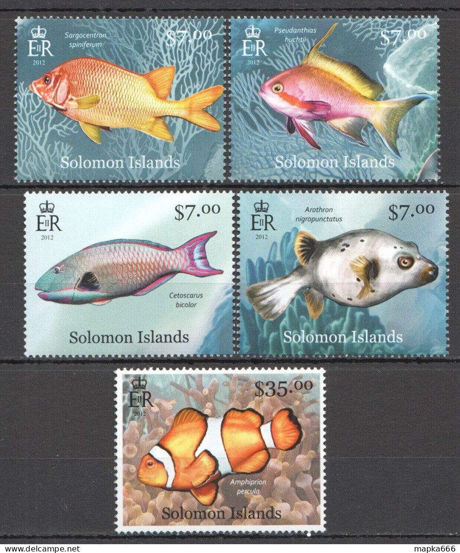 B0380 2012 Solomon Islands Fishes Marine Life Fauna #1641-45 Set Mnh - Vie Marine