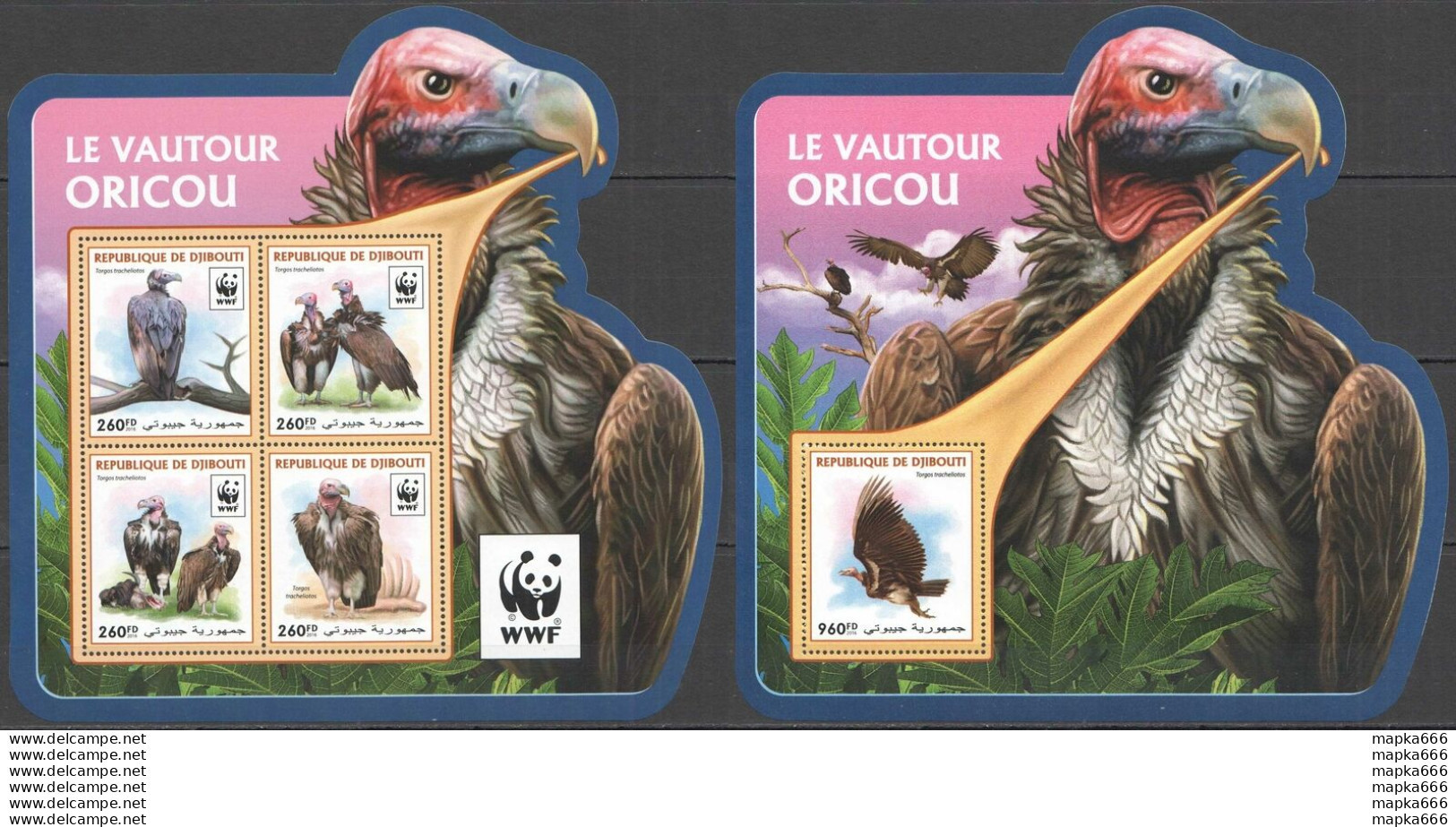 Nw0586 2016 Djibouti Wwf Vultures Birds Of Prey #1319-1322+Bl421 Mnh - Unused Stamps