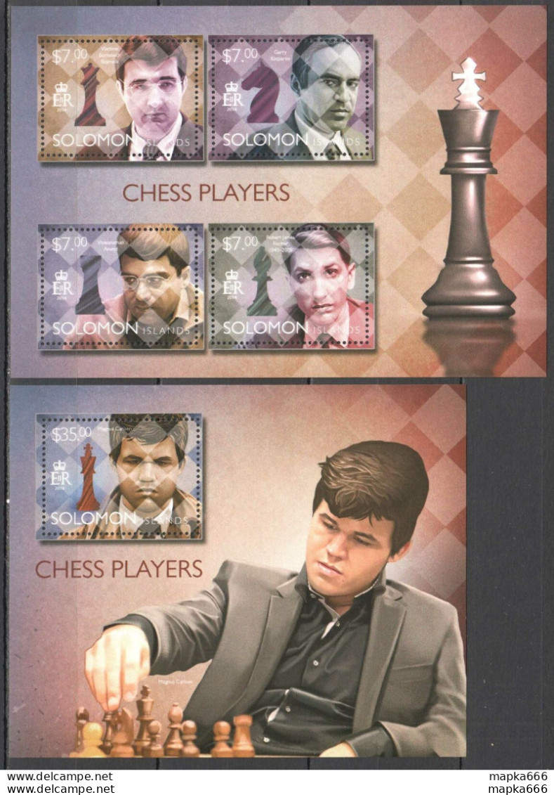 Ls265 2014 Solomon Islands Chess Players Carlsen Anand #2772-76 1Kb+1Bl Mnh - Schach