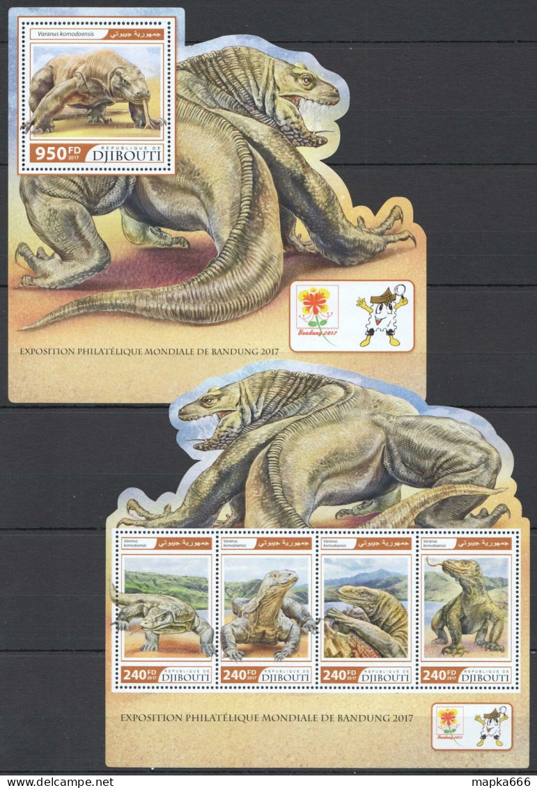 B0361 2017 Djibouti Biggest Lizard Komodo Dragon ! Shape ! #1673-77+Bl763 Mnh - Autres & Non Classés