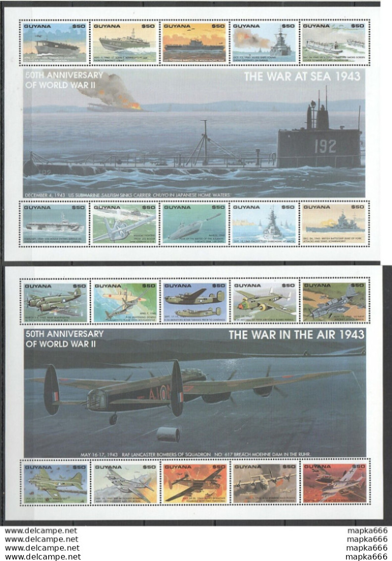 Pk226 Guyana Aviation World War 2 War In The Air & Sea 1943 2Kb Mnh Stamps - Militares