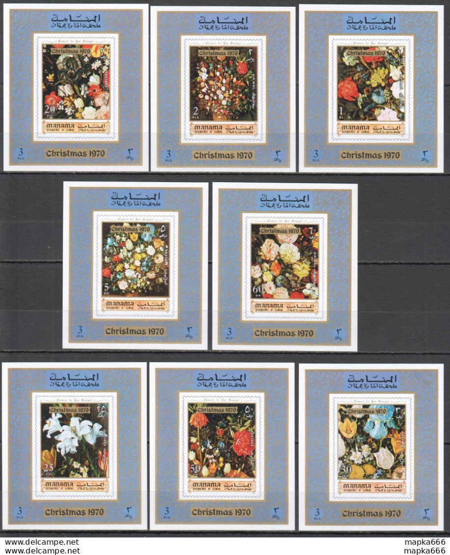Ar060 1971 Manama Art Bruegel Flowers Christmas Michel #361-8 30 Euro 8Bl Mnh - Sonstige & Ohne Zuordnung