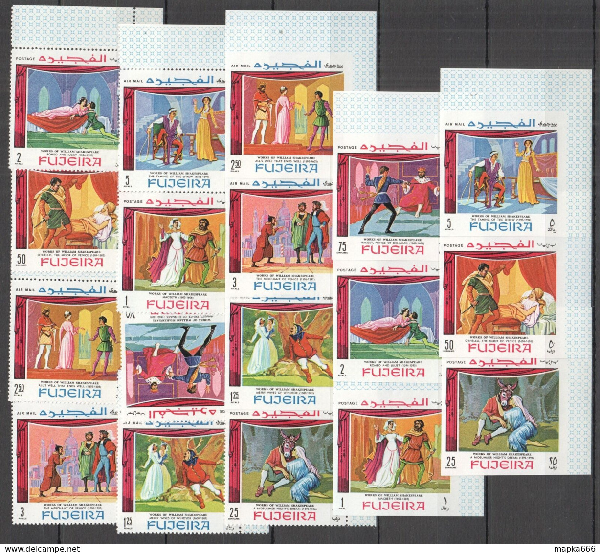 B0372 Imperf,Perf 1969 Fujeira Art Shakespeare Michel 20 Eu #311-9(A+B) 2Set Mnh - Sonstige & Ohne Zuordnung