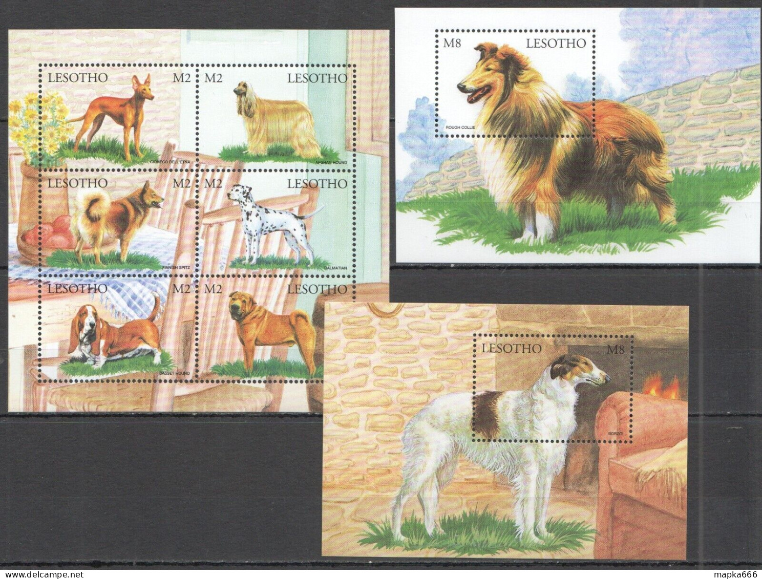 B0582 Lesotho Fauna Domestic Animals Pets Dogs 1Kb+2Bl Mnh - Dogs