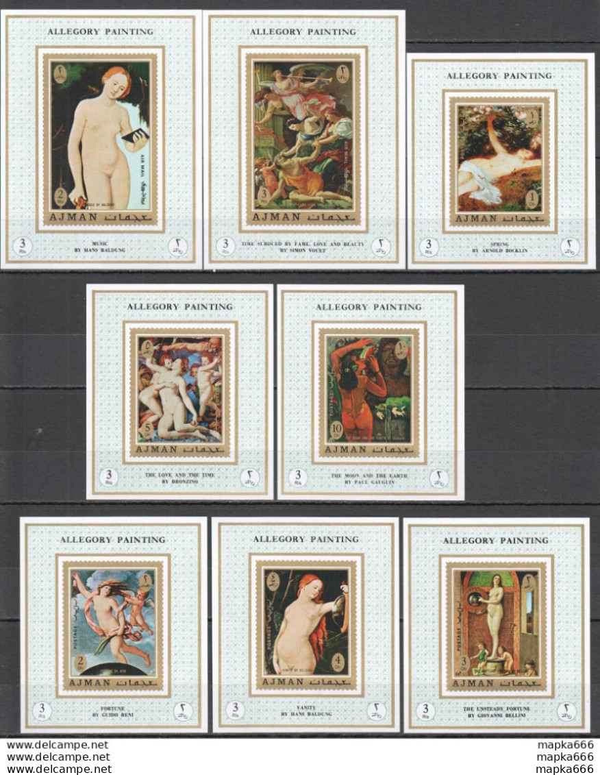 Ar038 1971 Ajman Erotic Art Allegory Painting #826-33 Michel 32 Euro 8Bl Mnh - Sonstige & Ohne Zuordnung