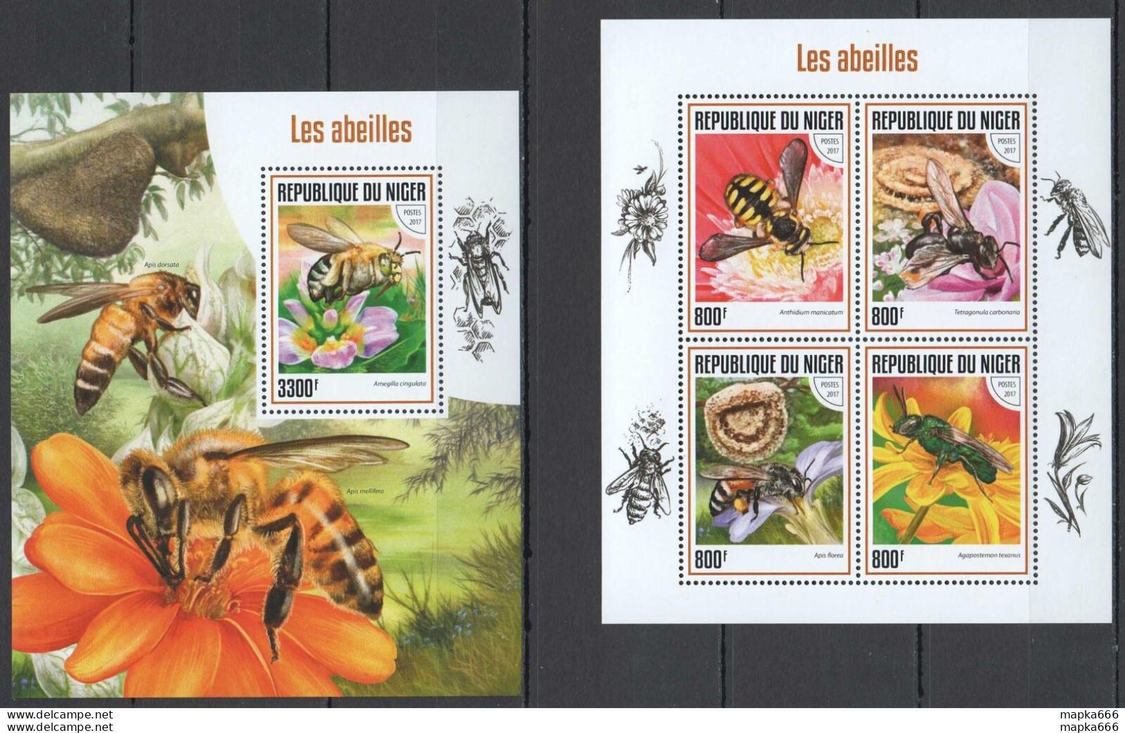 Fd0998 2017 Niger Bees Flora & Fauna Flowers Insects #5202-05+Bl743 Mnh - Honeybees