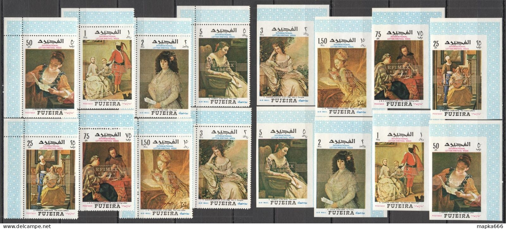 B0376 Imperf,Perf 1968 Fujeira Art Paintings Michel 26 Eu #284-291(A+B) 2Set Mnh - Sonstige & Ohne Zuordnung