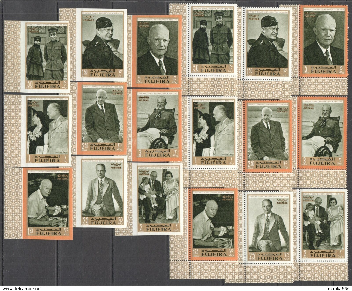 B0374 Imperf,Perf 1969 Fujeira Dwight Eisenhower Michel 27 Euro #365-73(A+B) Mnh - Militares