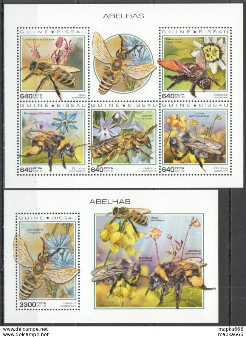 Hm0784 2018 Guinea-Bissau Bees Flowers Flora Fauna Insects #10245-9+Bl1763 Mnh - Honeybees