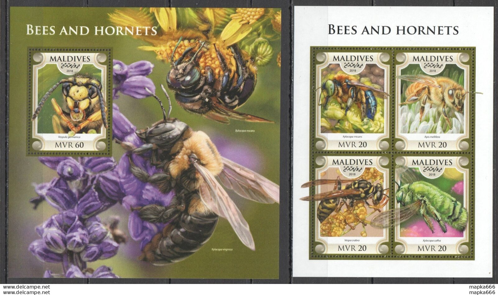 Hm0581 2018 Maldives Bees & Hornets Flowers Fauna Insects #7633-6+Bl1192 Mnh - Honeybees